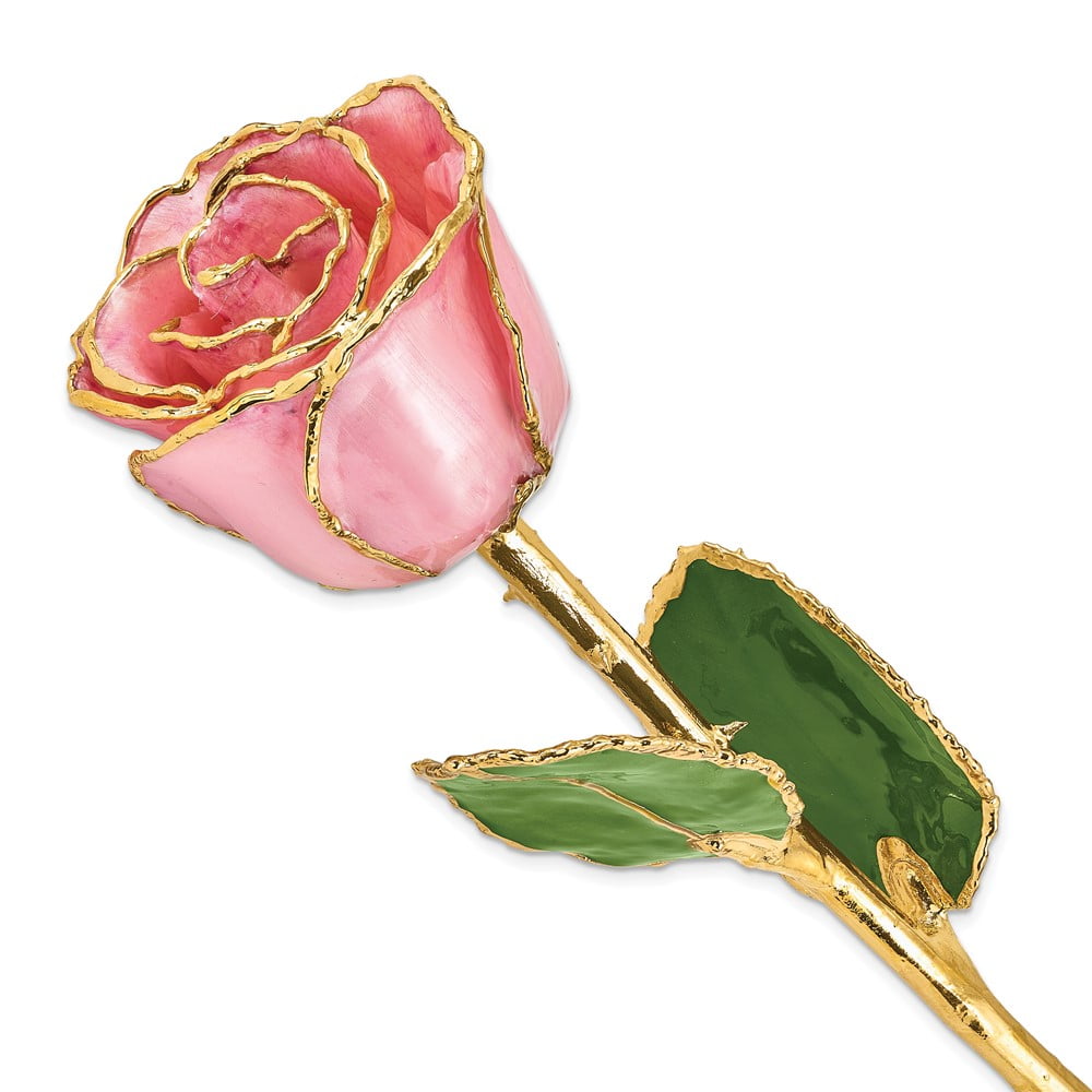 Lacquer Dipped Gold Trimmed Pink Pearl Real Rose QGM22718