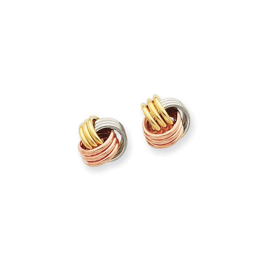 14k Tri-color Ridged Love Knot Post Earrings