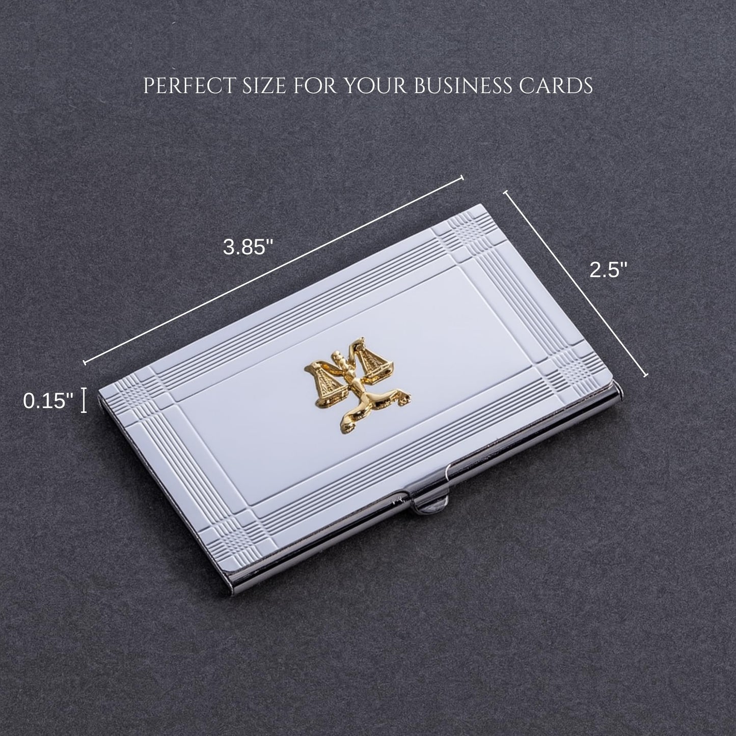 Silver-plated Business Card Case with Gold-plated Legal Emblem QGM21462