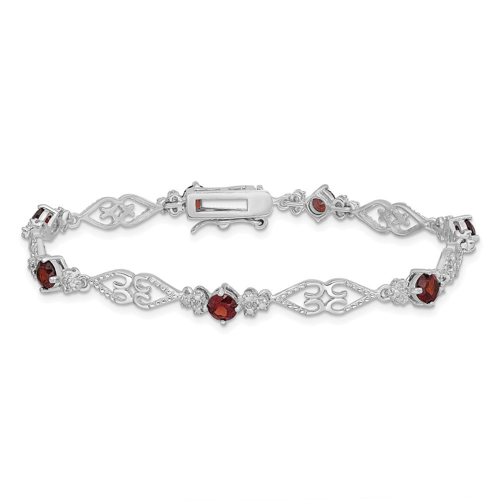 Sterling Silver Rhodium-plated Diamond Garnet Bracelet 7 inches