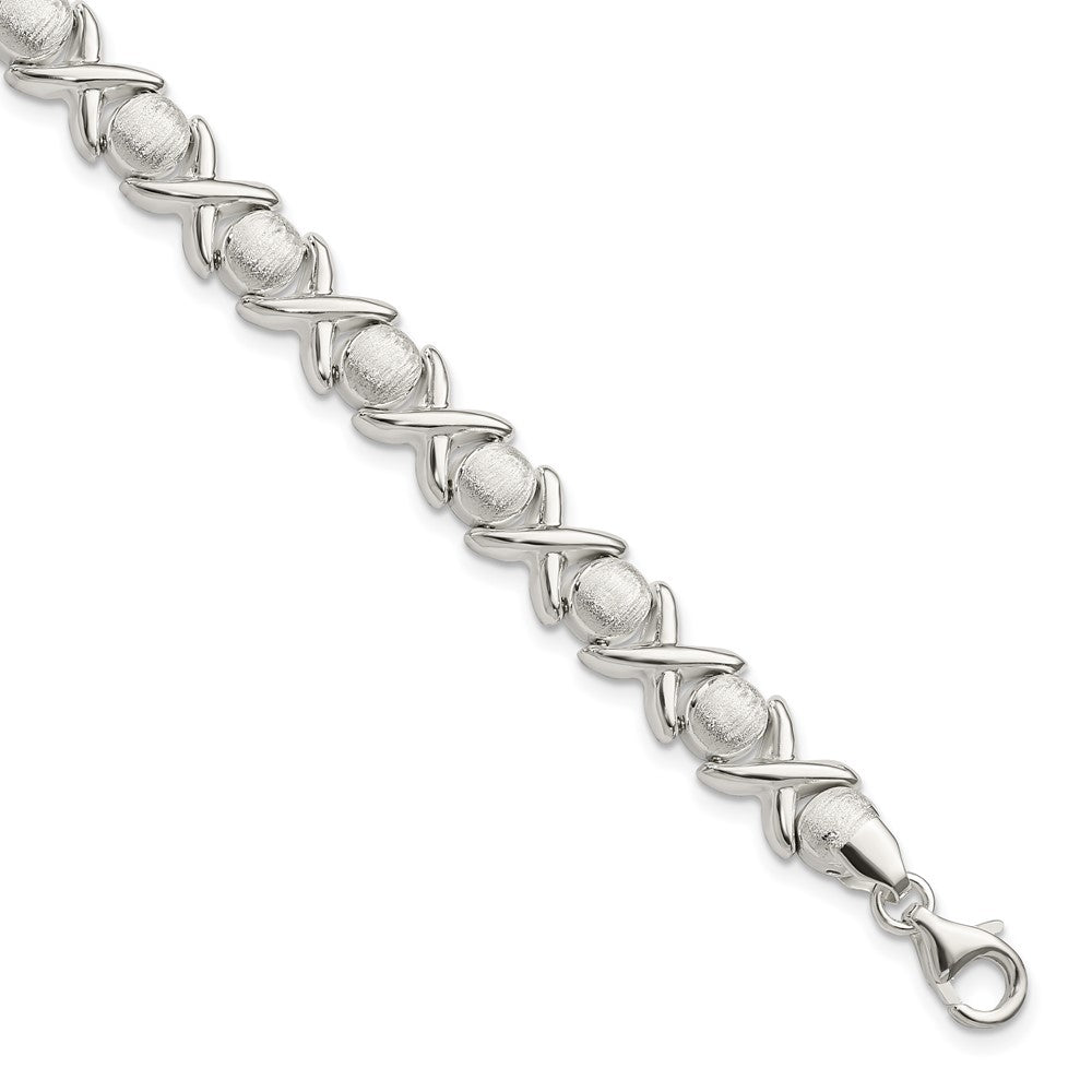 Sterling Silver Polished and Satin X and O Bracelet 8 inches