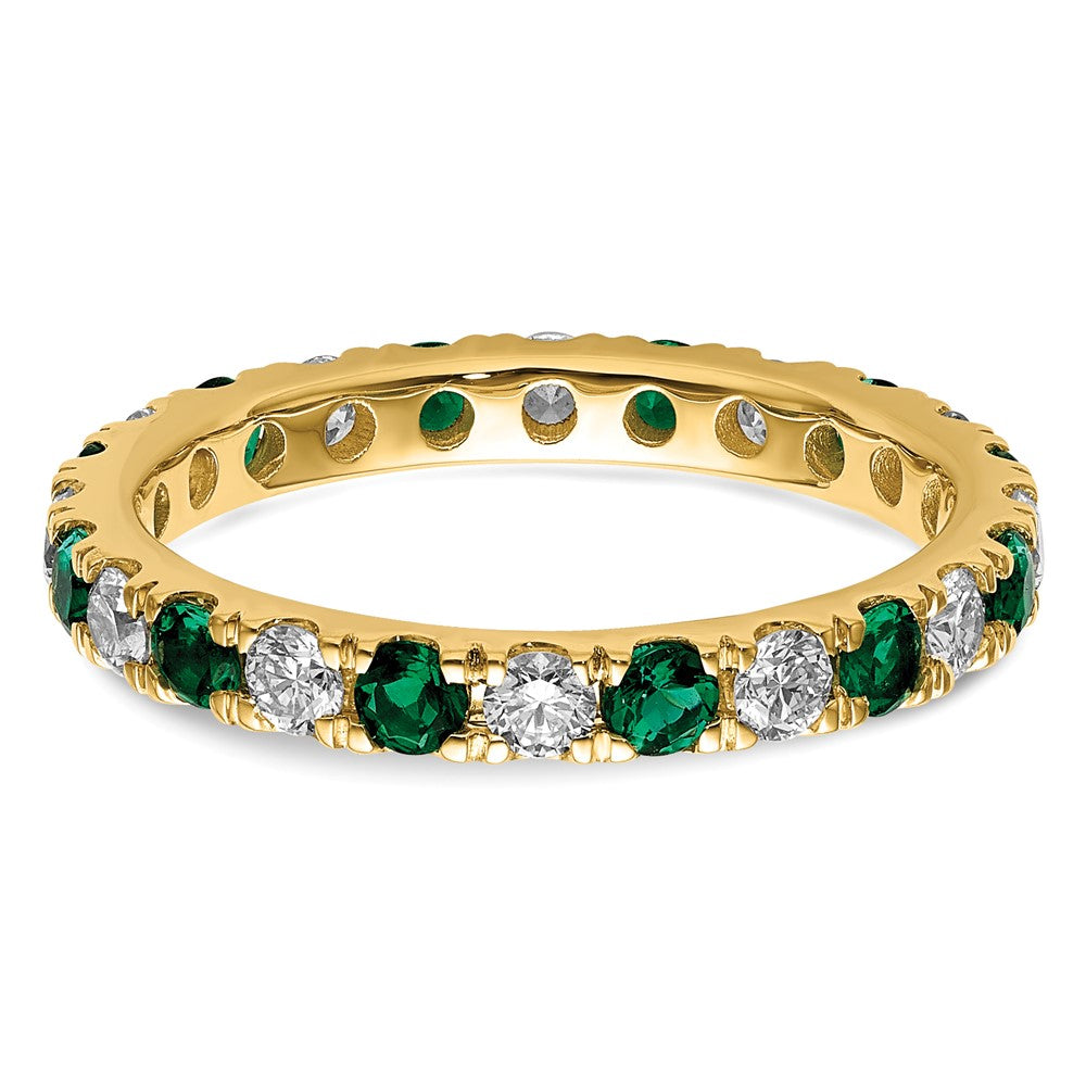 14k 3/4 carat Lab Grown Diamond VS/SI+ G+ and Lab Created Emerald Size 5.5 Eternity Band