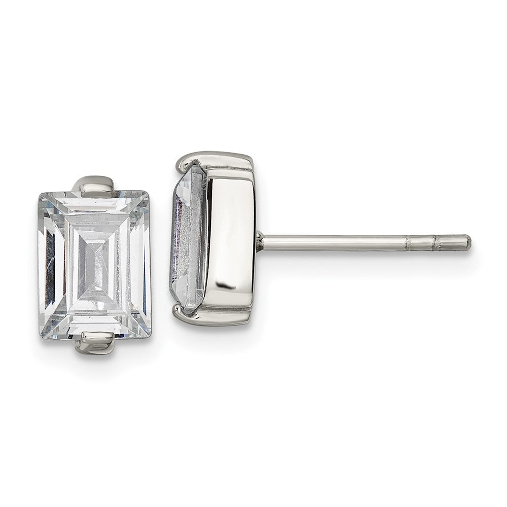 Stainless Steel Polished Rectangle CZ Post Earrings