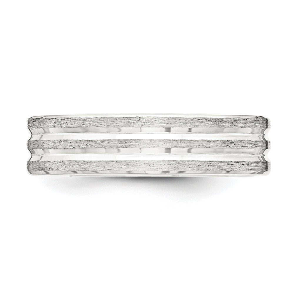 Sterling Silver 6mm Brushed Flat Grooved Fancy Band Size 11