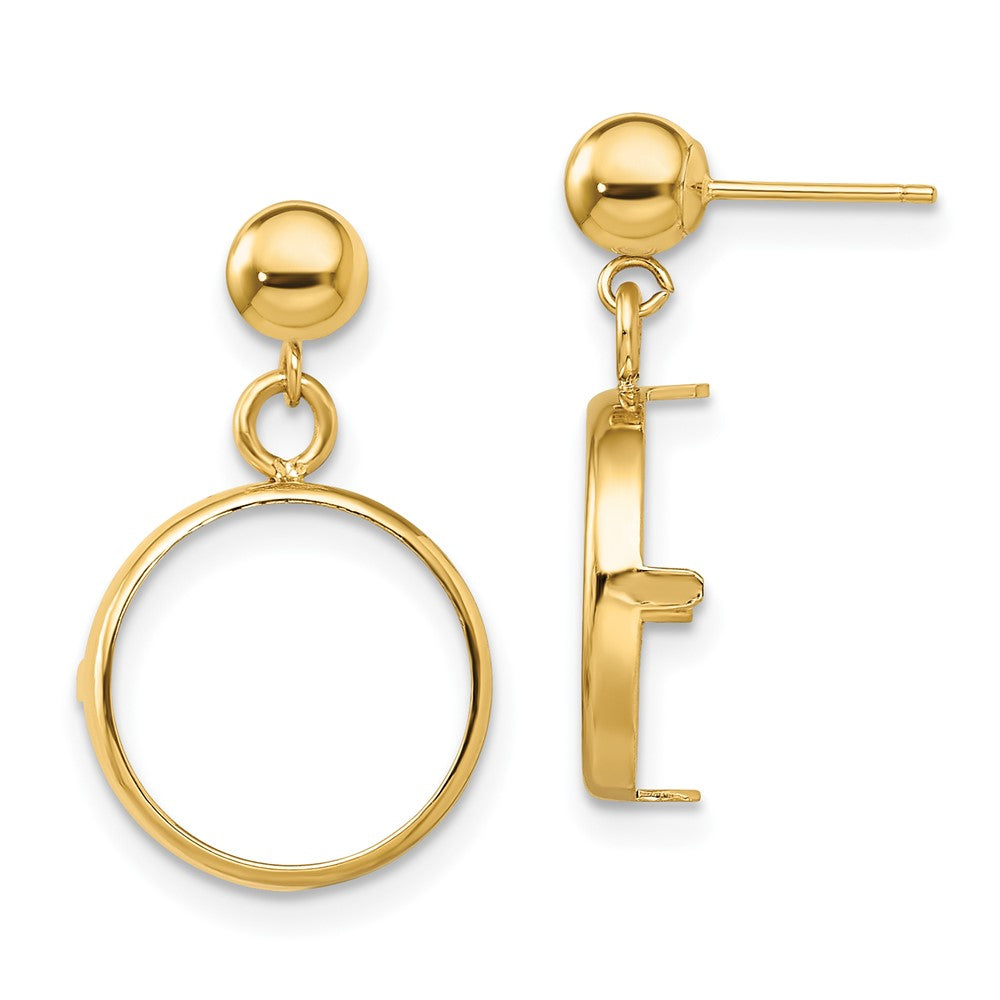 Wideband Distinguished Coin Jewelry 14k Polished Classic Prong 13.0mm Coin Bezel Post Dangle Earrings