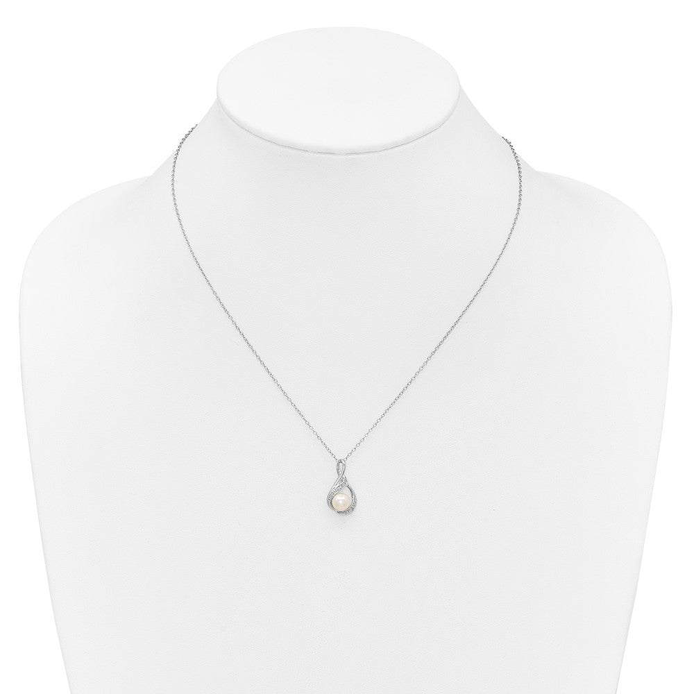 SS Pearl & Diamond Pend Necklace