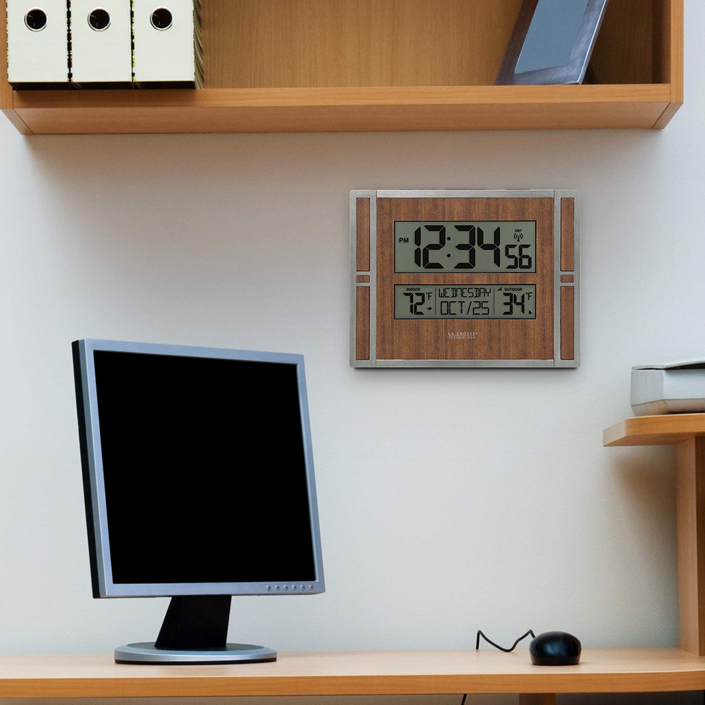 La Crosse Technology Brown/Gray Atomic Digital Clock with Temperature & Calendar, BBB86088