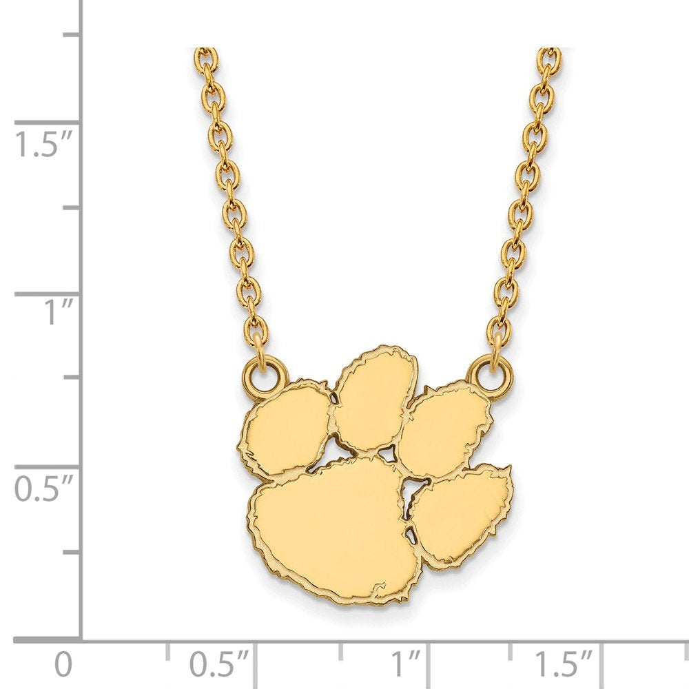 Sterling Silver Gold-plated LogoArt Clemson University Tiger Paw Large Pendant 18 inch Necklace QGP016CU-18