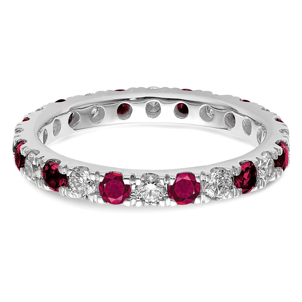 14k White Gold 7/8 carat Lab Grown Diamond VS/SI+ G+ and Lab Created Ruby Size 8 Eternity Band