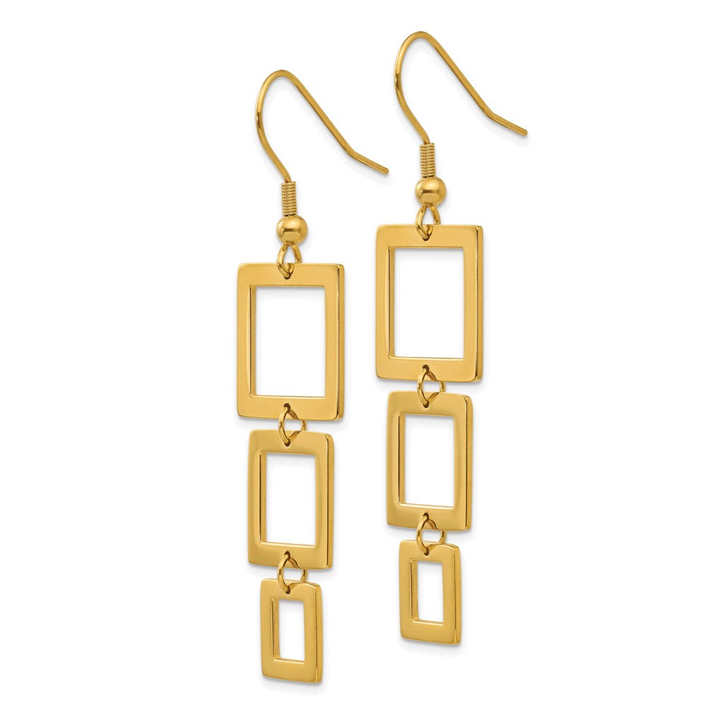 Stainless Steel Polished Yellow IP-plated Squares Dangle Earrings
