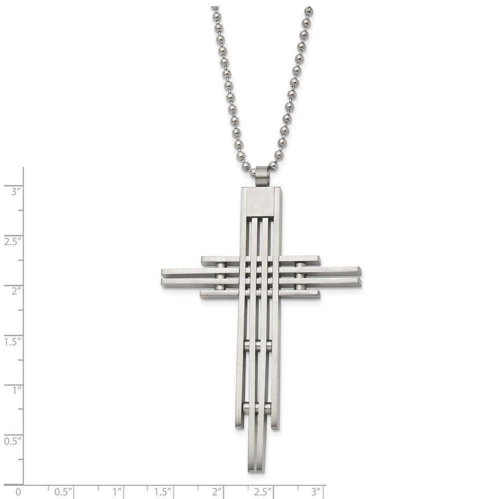 Stainless Steel Brushed and Polished Cross 24in Necklace