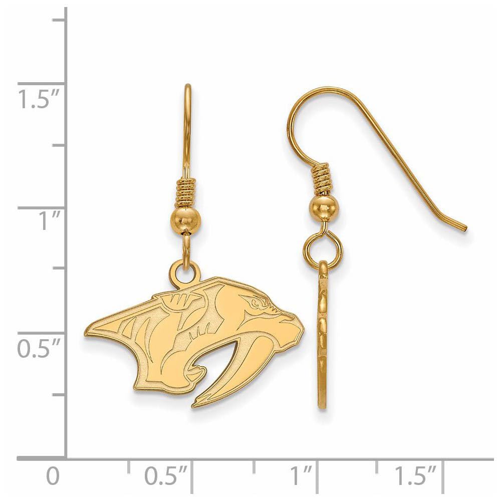LogoArt NHL Nashville Predators 14 Karat Gold Plated Sterling Silver Small Dangle Earrings