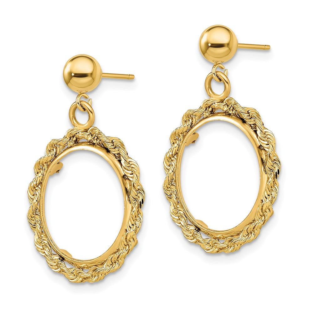 Wideband Distinguished Coin Jewelry 14k Polished Rope 15.0mm Prong Coin Bezel Post Dangle Earrings