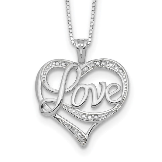 Sterling Silver Rhodium-plated Diam. Love Necklace 16 Inches