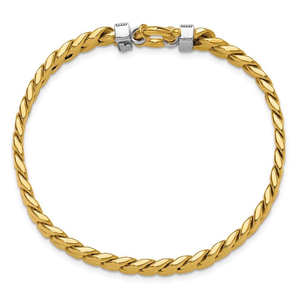 14K Two-tone CZ Polished Fancy Curb Bracelet 7.5  inches