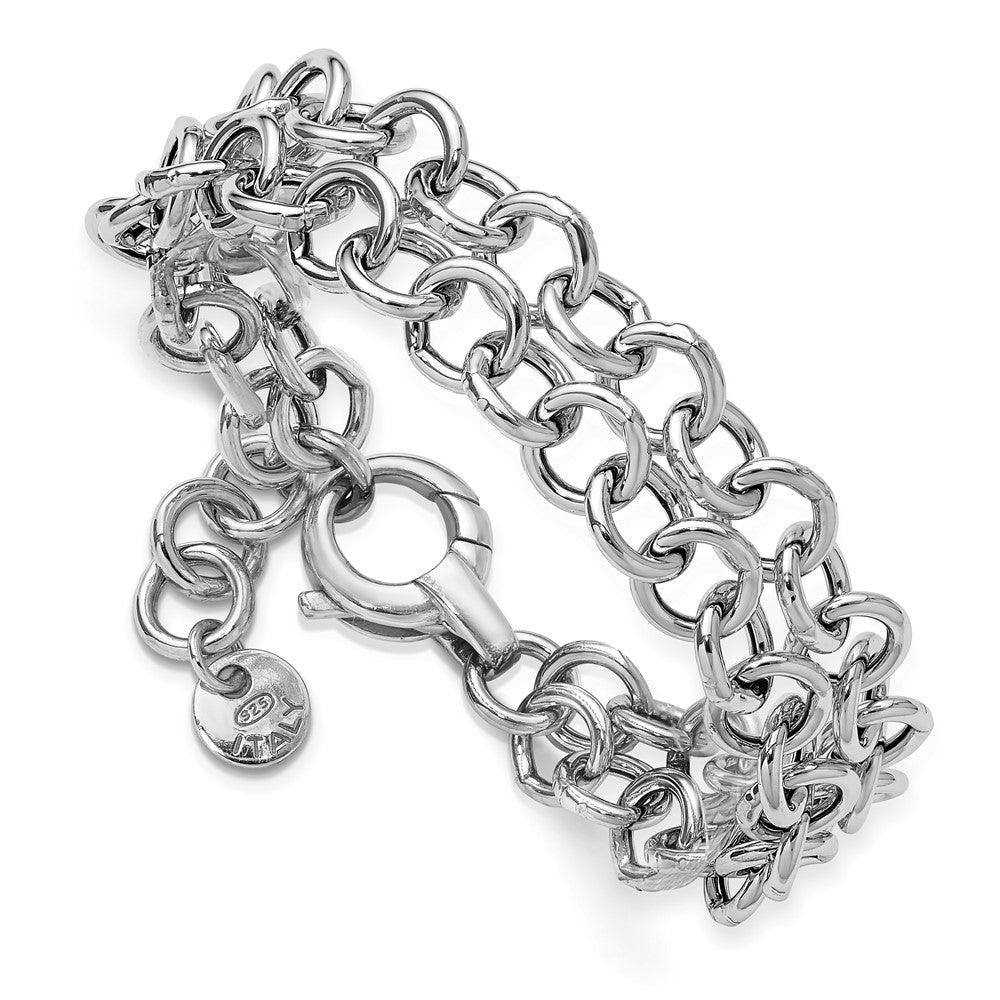 SS RH-plated Polished 2-strand Circle Link Bracelet 7.5  inches