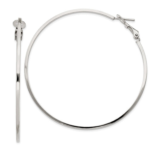 Sterling Silver RH-plated 1.5x60mm Omega Back Round Hoop Earrings