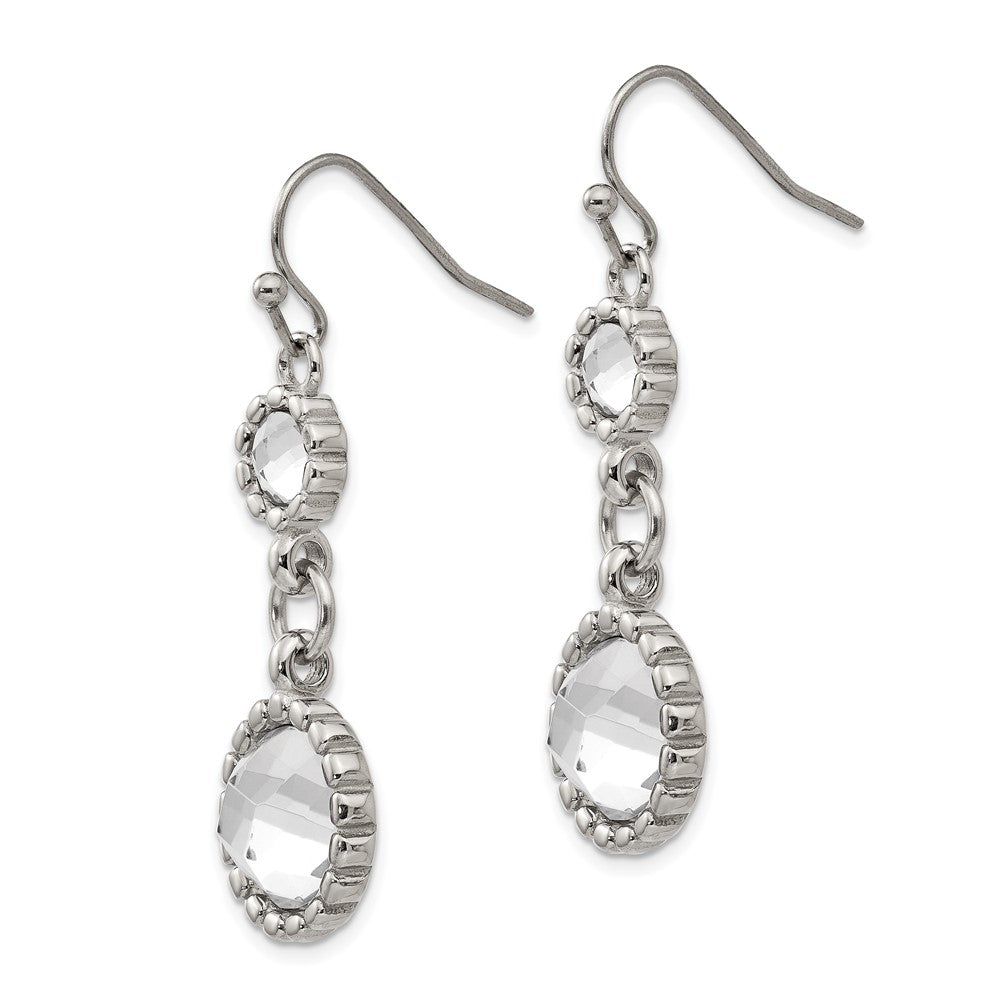 Stainless Steel Polished Grey Glass Dangle Shepherd Hook Earrings