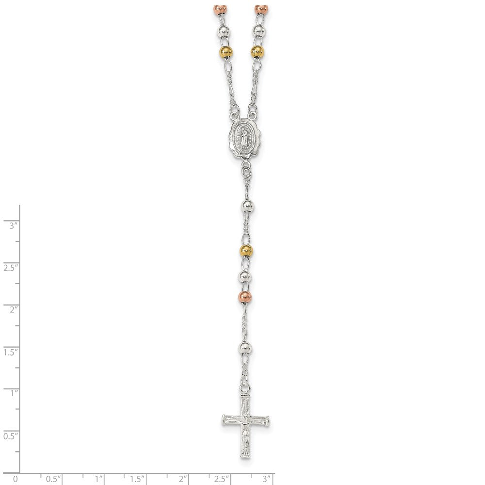 Sterling Silver Yellow & Rose Flash Gold-plated Rosary Necklace 24 Inches