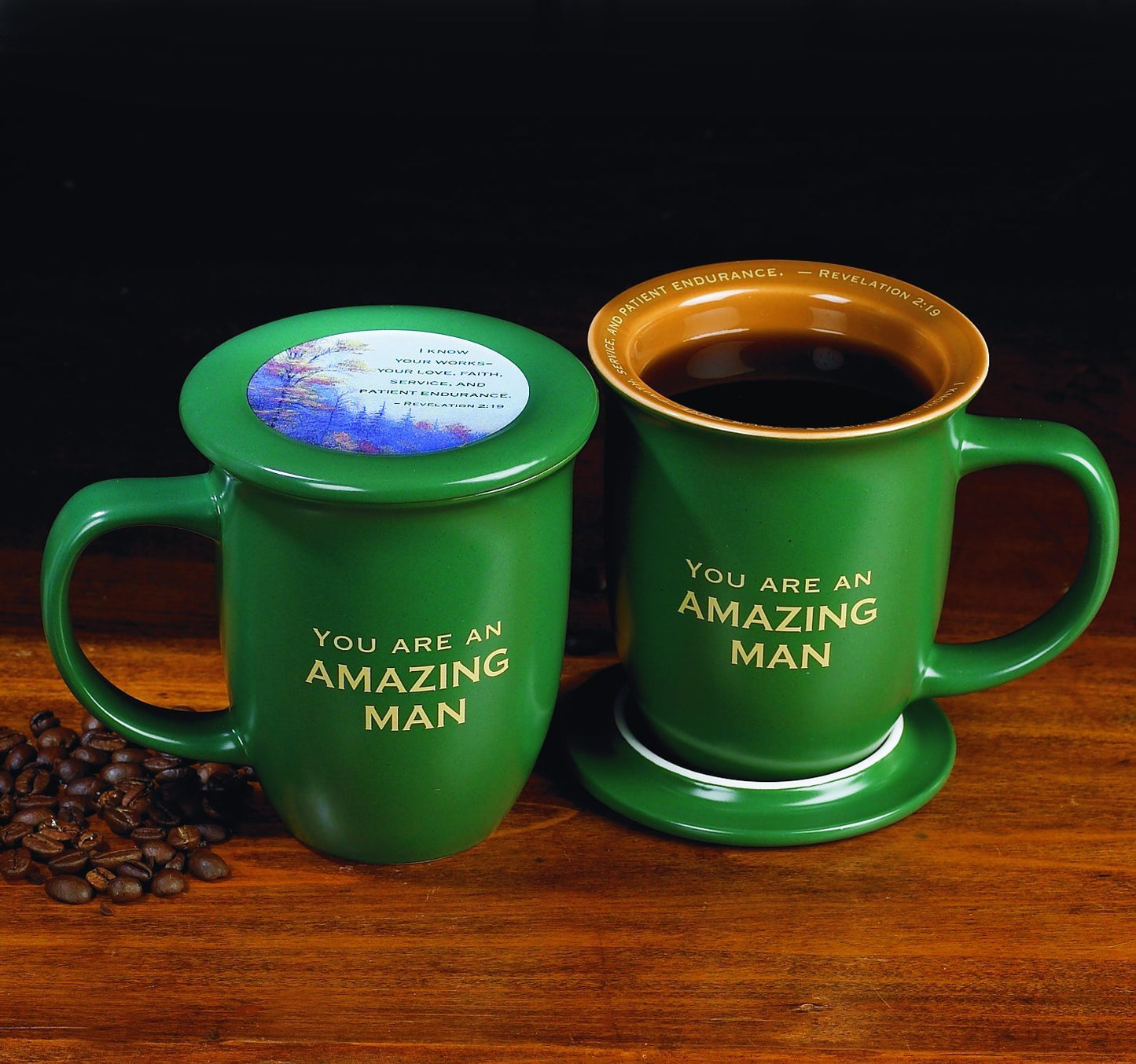 Mug-Amazing Man W/Coaster-Green W/Tan Interior