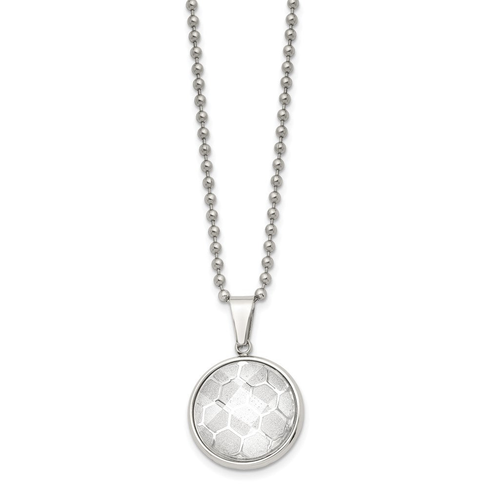 Stainless Steel Polished with Acrylic Soccer Ball 22in Necklace