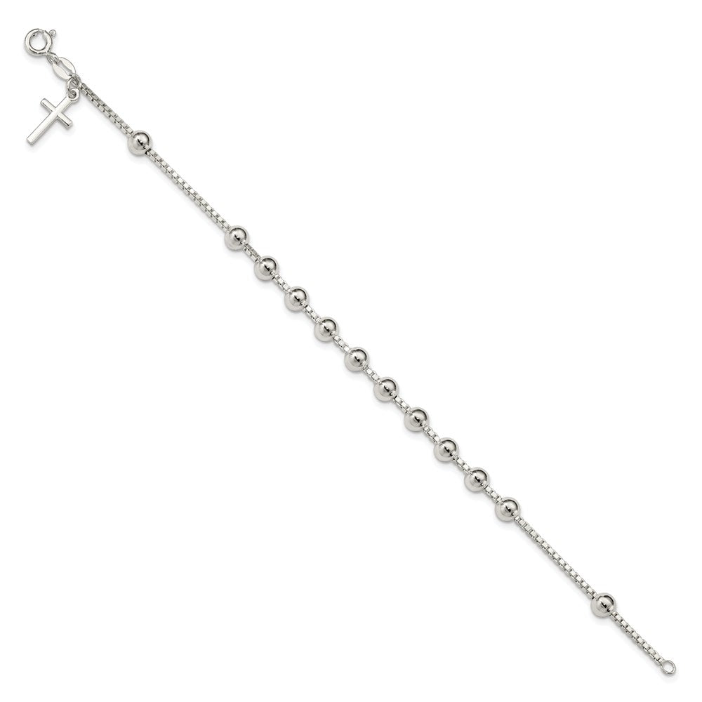 Sterling Silver Cross on Bead Bracelet 7.25 inches