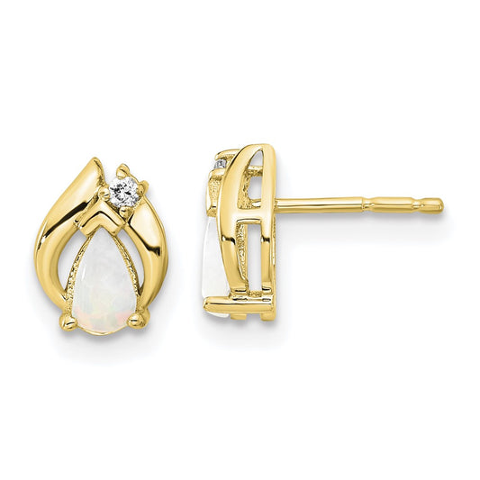 10ky Opal & Diamond Earrings; 2-5X3, 2-.01 - Stone:AA