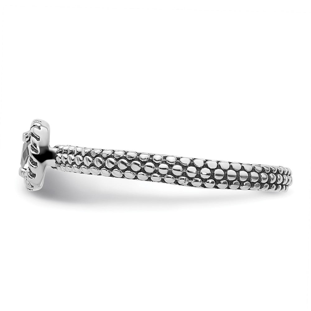 Sterling Silver Stackable Expressions Checker-cut White Topaz Antiqued Ring Size -8