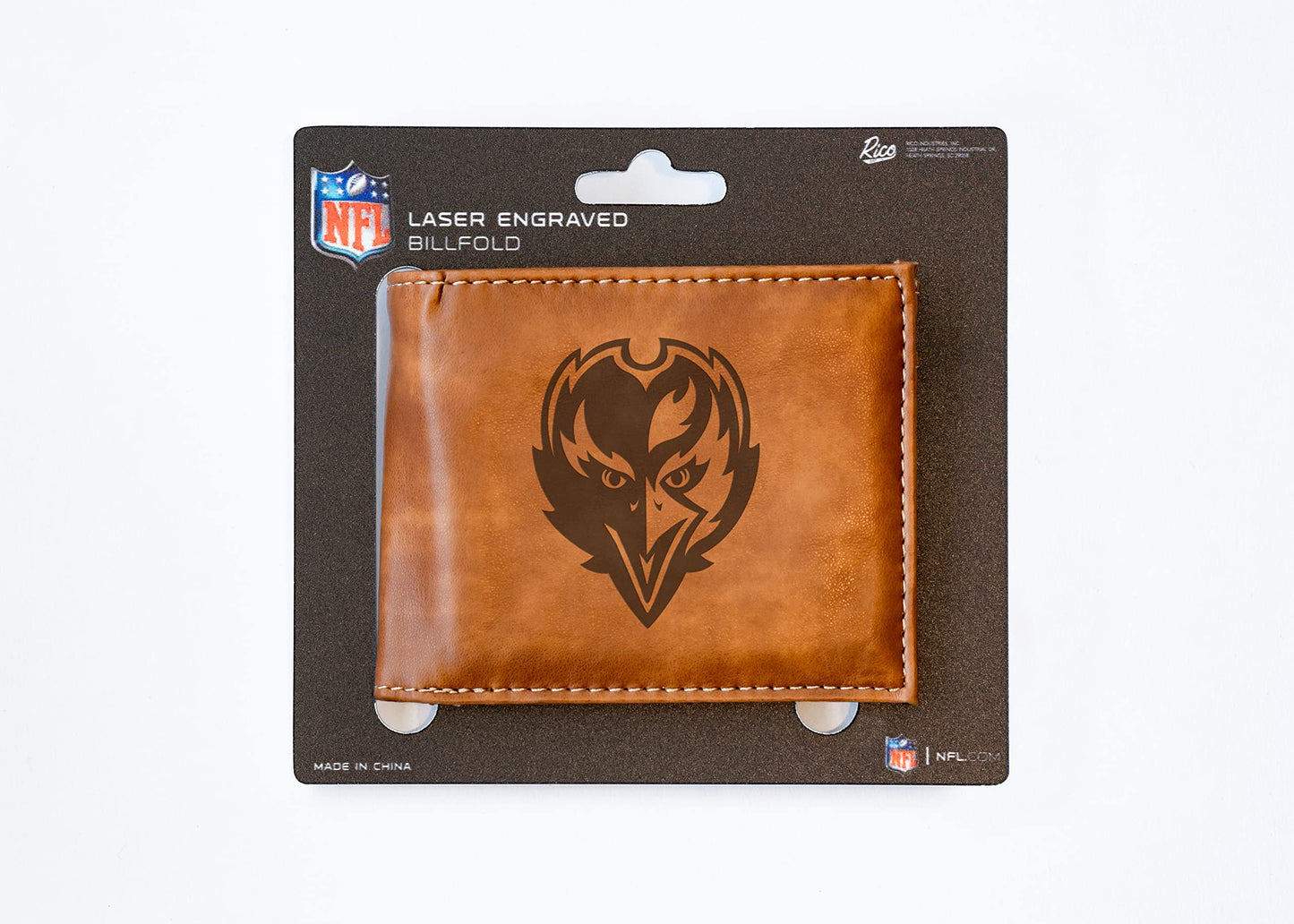 Rico Industries Football Baltimore  Brown Laser Engraved Bill-fold Wallet - Slim Design - Great Gift