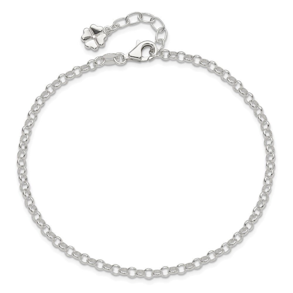 Sterling Silver Polished Four Leaf Clover 9in Plus 1in Ext. Anklet 9 inches