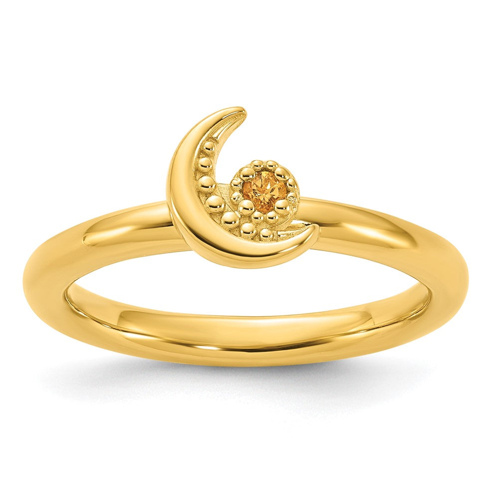 Sterling Silver Stackable Expressions Gold-plated Citrine Moon Ring Size -5