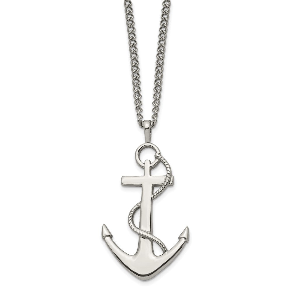Stainless Steel Polished Anchor 24in Necklace
