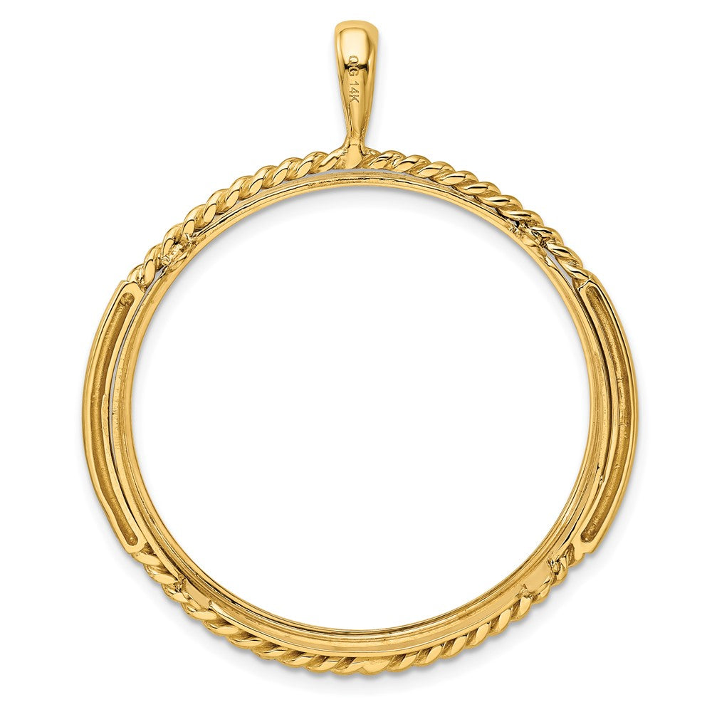 Wideband Distinguished Coin Jewelry 14k Polished and Vertical Double Twisted Prong 32.7mm Coin Bezel Pendant