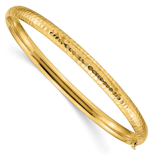 14k 3/16 Fancy Hammered Hinged Bangle Bracelet 7  inches