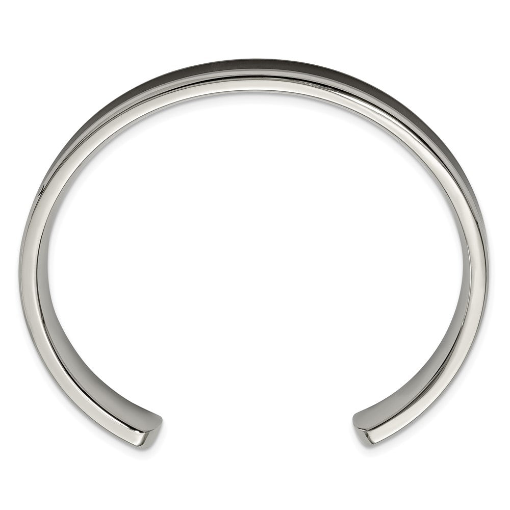 Stainless Steel Polished w/Enameled Koa Wood Inlay Bangle 7.25 inches
