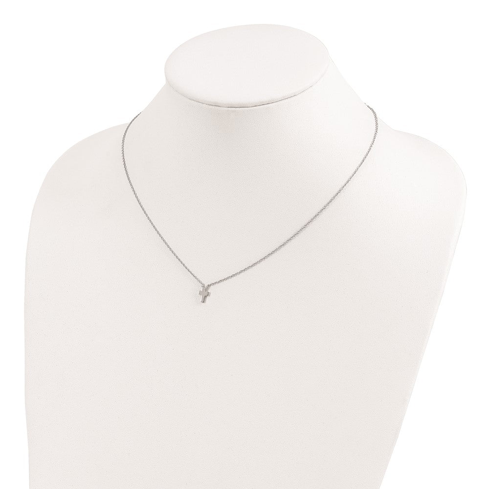 Sterling Silver Rhodium-plated w/2in ext. Polished Cross Necklace 15 Inches