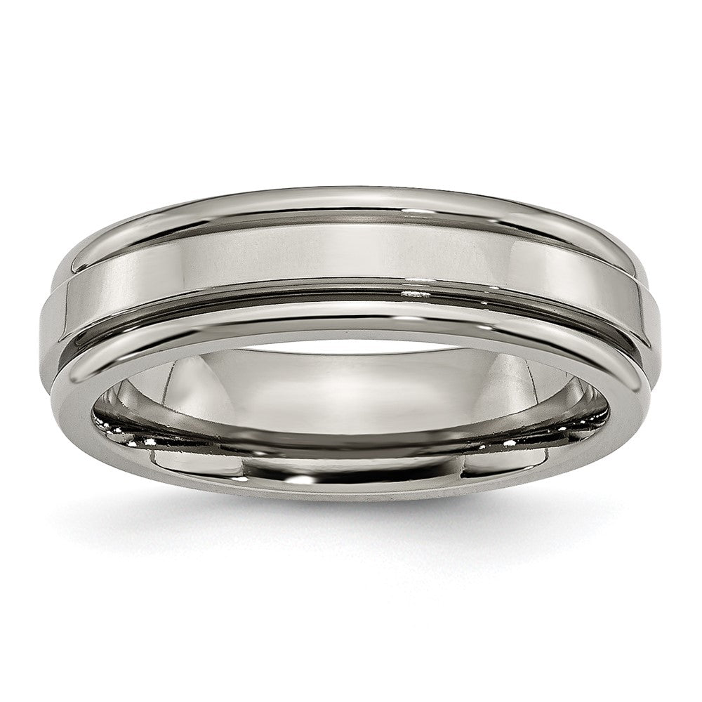 Titanium Polished 6mm Grooved Edge Band Size - 11.5