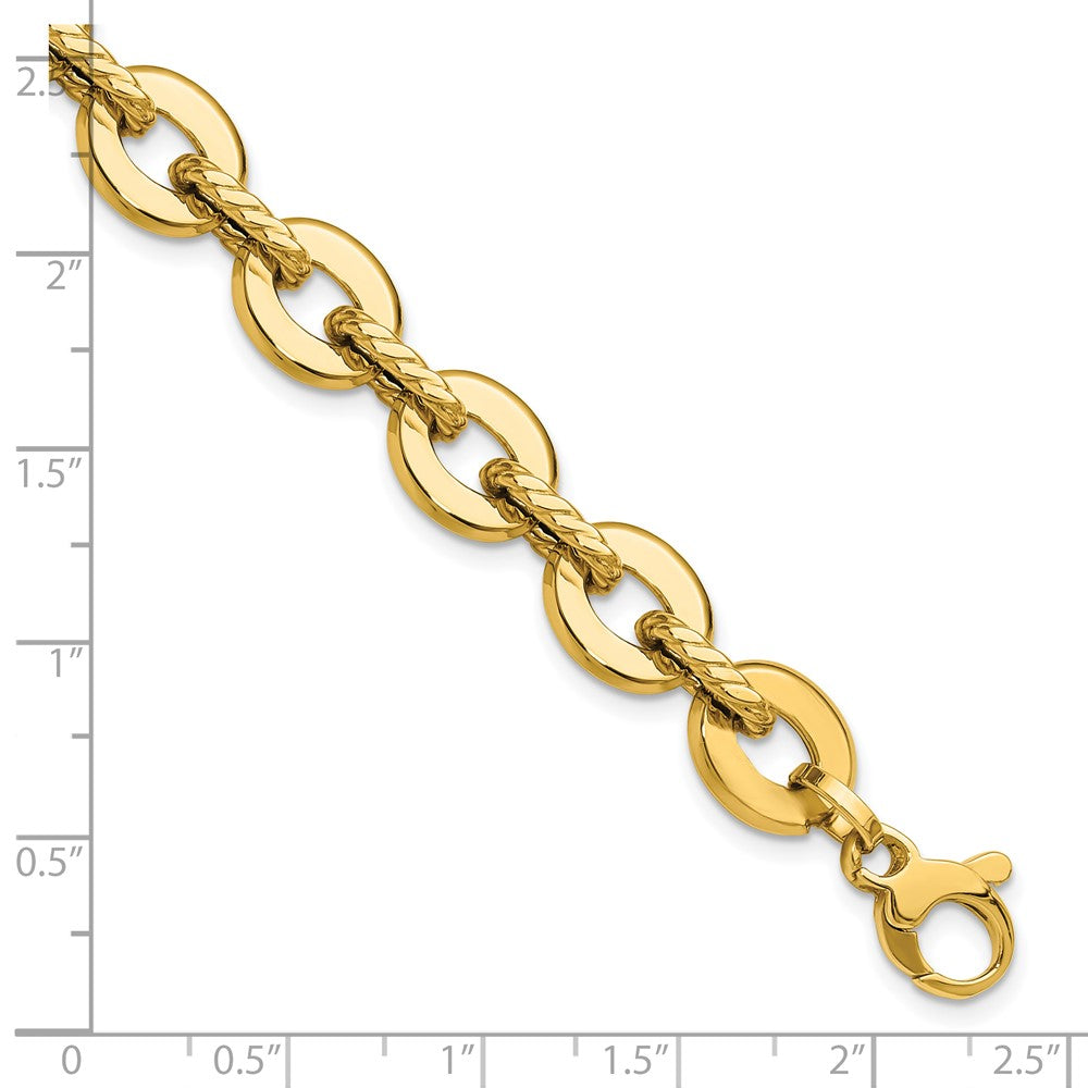 14K Polished and Grooved Fancy Link Bracelet 7.5  inches