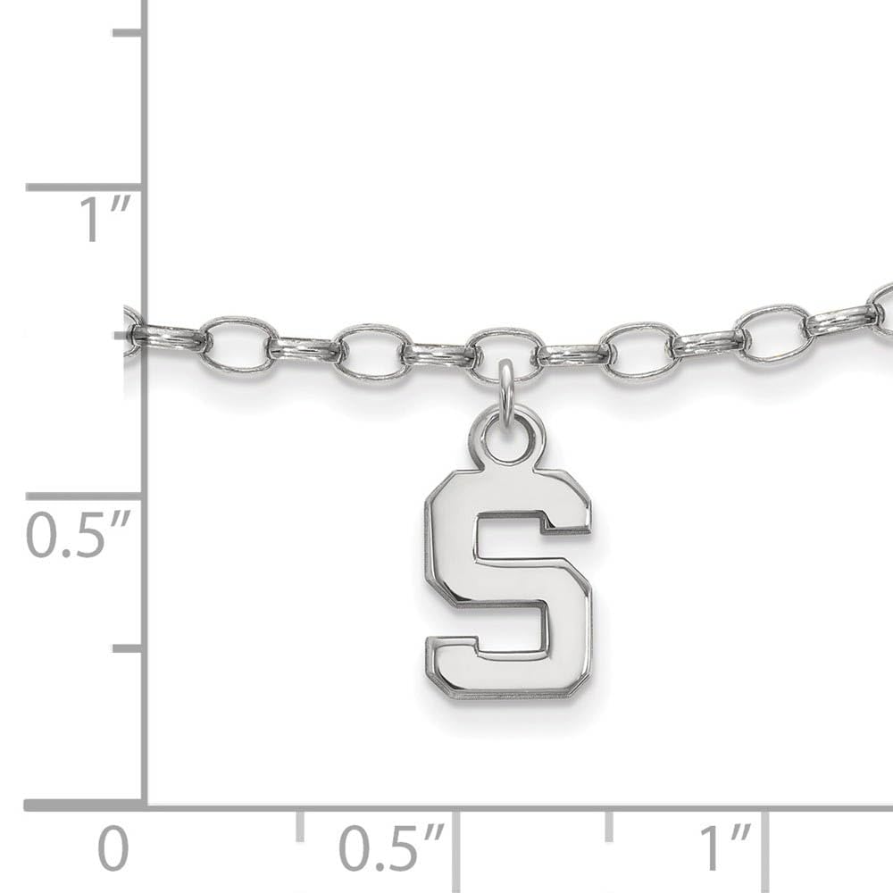 LogoArt Sterling Silver Rhodium-plated Michigan State University Anklet