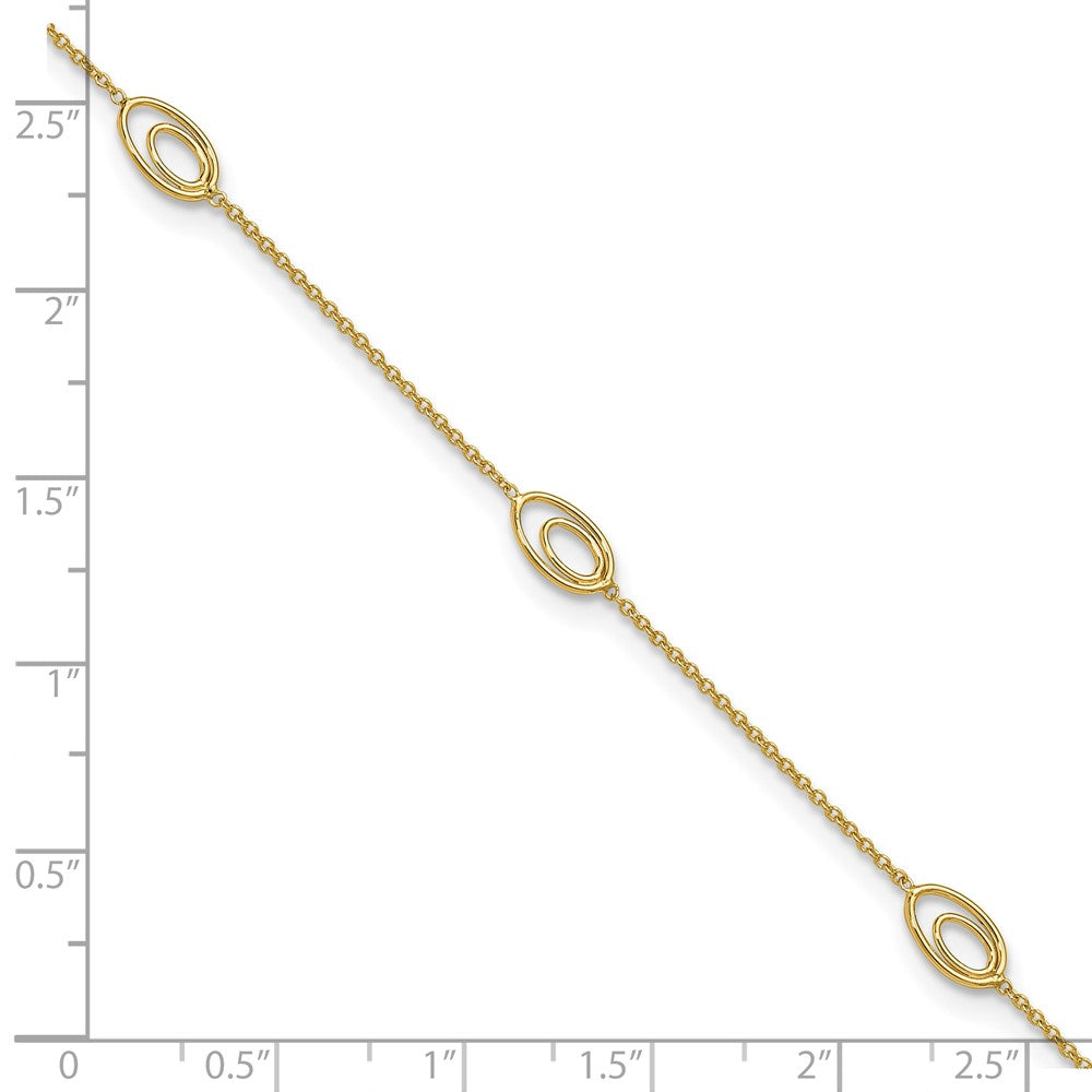 14K Polished Fancy Oval Link 9in Plus 1in ext. Anklet