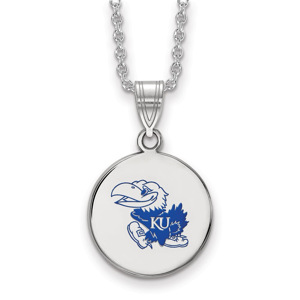 Sterling S. Rh-p LogoArt University of Kansas Medium Enamel Necklace