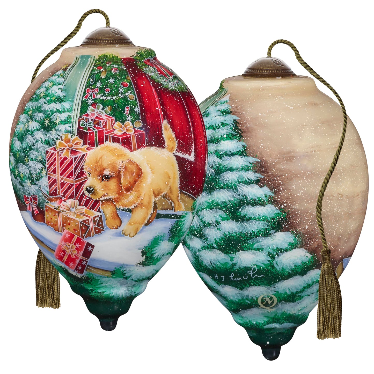 Neqwa Art We Woof You a Merry Christmas by Sarah Summers Hand-painted Glass Ornament