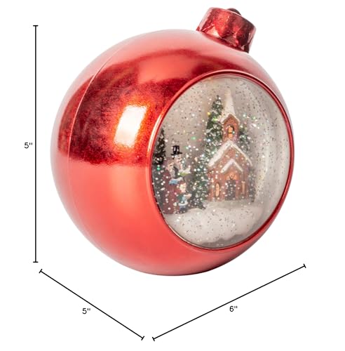 Roman Inc. 7" Red Christmas Bulb Ornament Swirl Glitter Dome Snow Globe with Church and Victorian Carolers