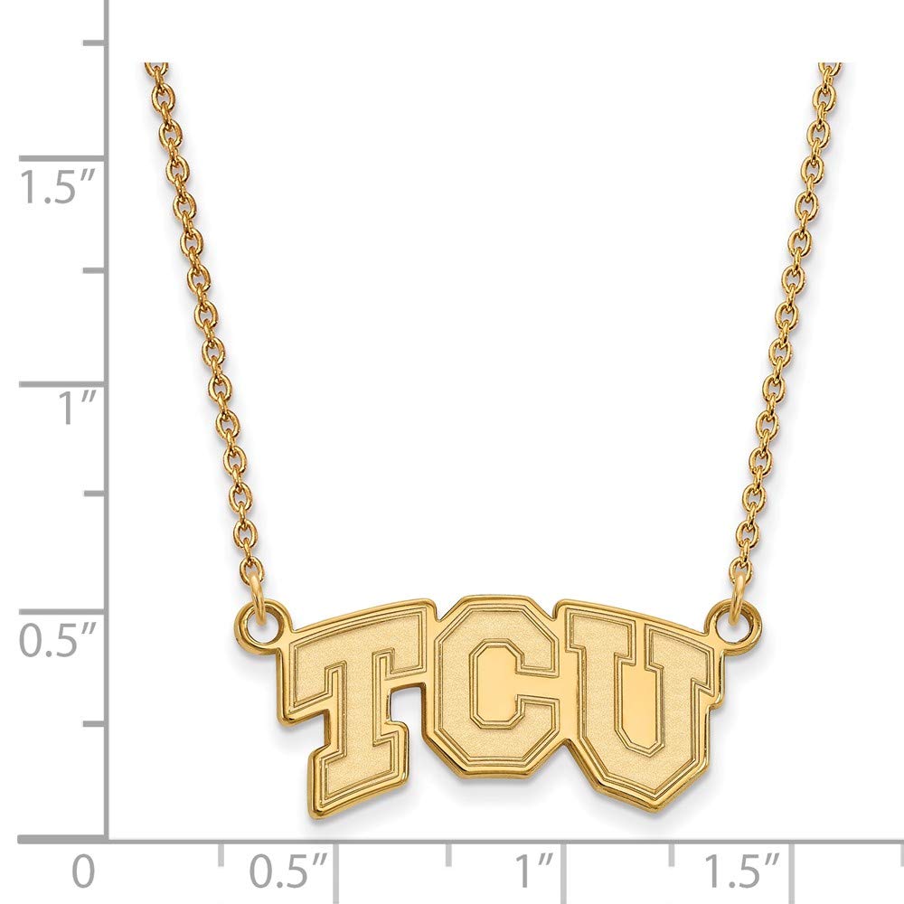 Sterling Silver w/ 14K Yellow Gold-Plated LogoArt Official Licensed Collegiate 18in Texas Christian U Small Pendant w/Necklace