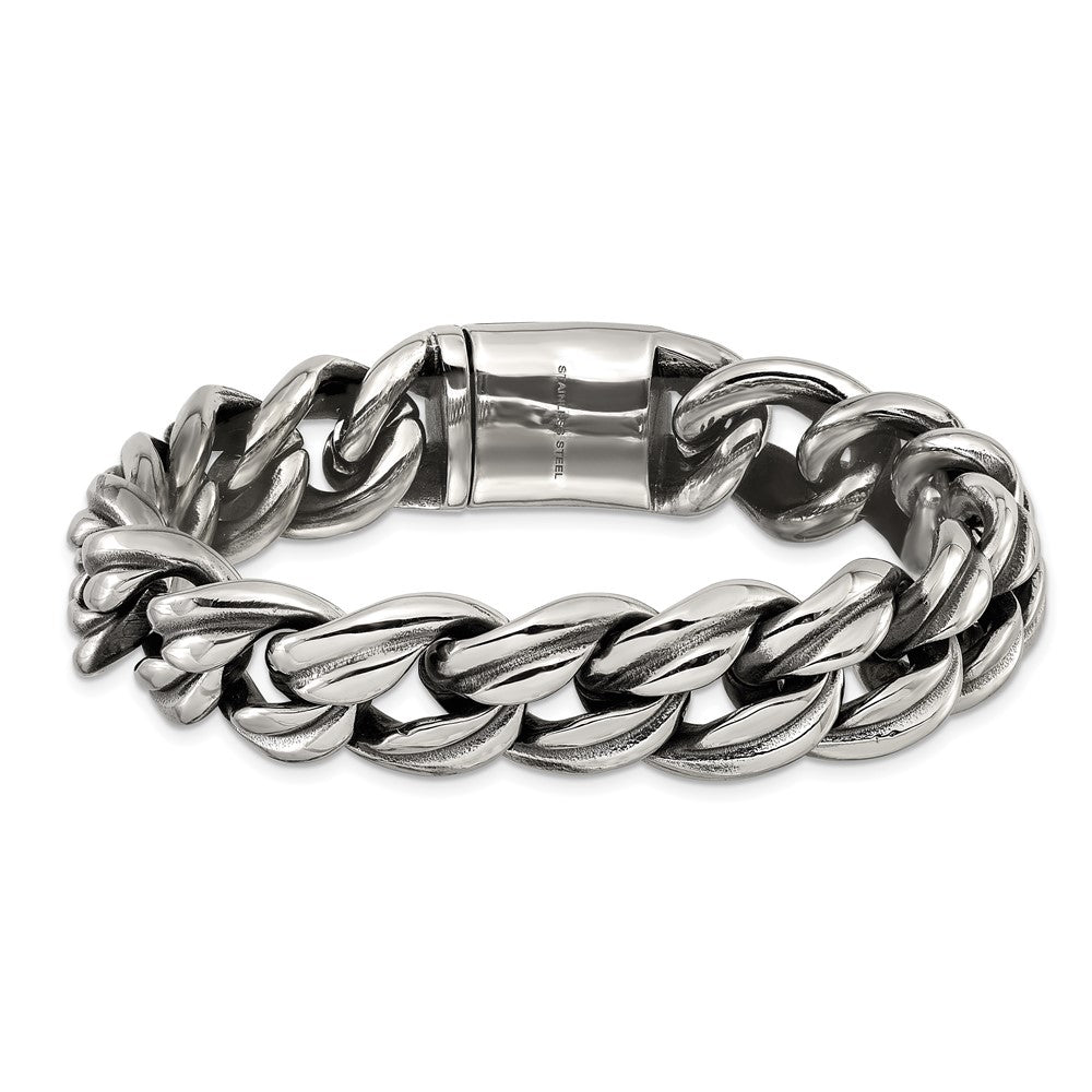 Chisel Stainless Steel Antiqued and Polished 8.5 inch Curb Link Bracelet 8.5 inches