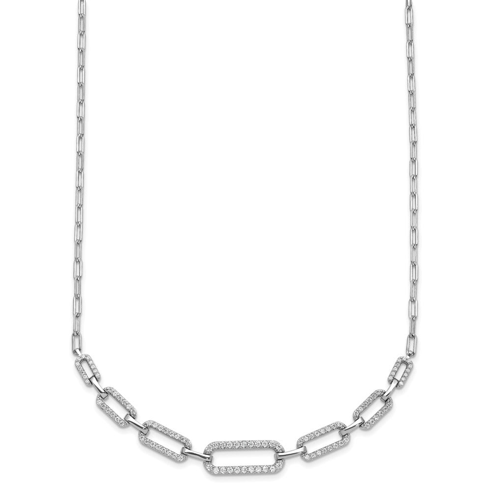 Sterling Shimmer Sterling Silver Rhodium-plated CZ 102 Stone Paper Clip Link 16 in with 2 inch Extension Necklace 16 Inches