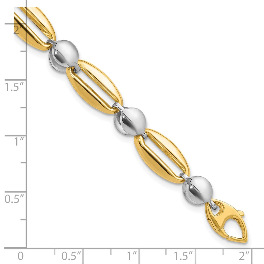 14k Two-tone Polished Fancy Circle Link Bracelet 7.5  inches