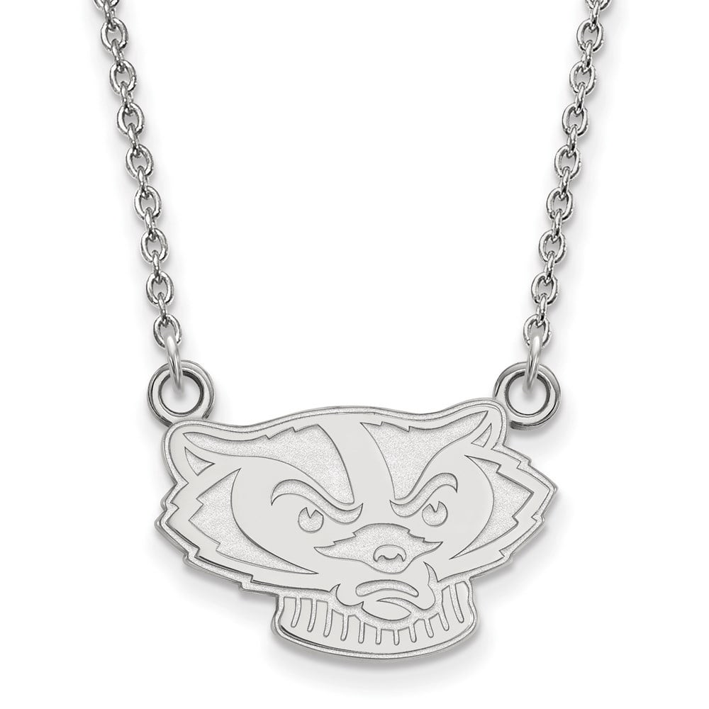 925 Sterling Silver Cable Necklace Chain LogoArt University of Wisconsin Badger Small Pendant 18 inch 19 mm