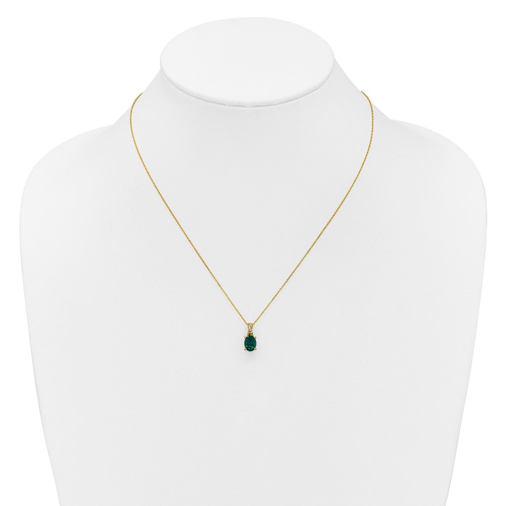 10ky Cr. Emerald & Diamond Pendant w/Chain