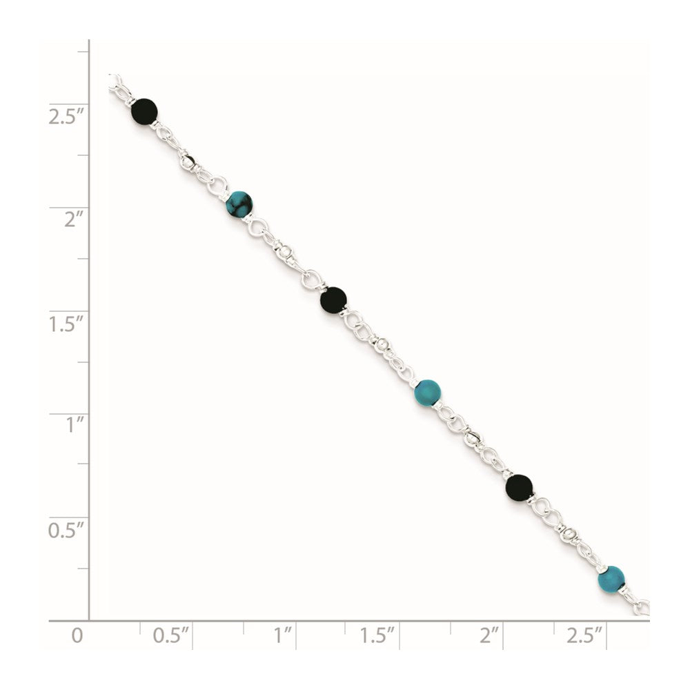 Sterling Silver Onyx/Turquoise Beads Anklet 10 inches